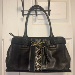 Coach Hampton vintage leather satchel No. 10552 with front jacquard print.